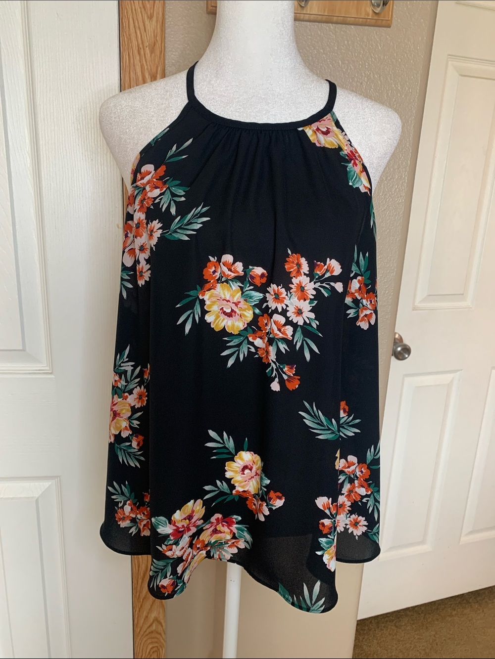 Lush Black Floral Halter Camisole